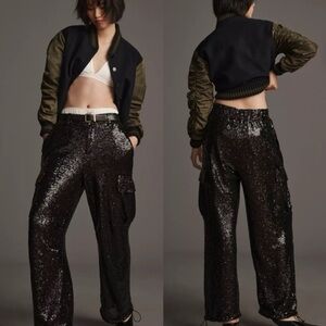 By Anthropologie Sequin Cargo Pants Black US 8